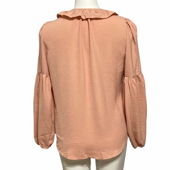 Melograno Medium Long Sleeve Neck Tie Rico Ruffle Boho Blouse - Picture 5 of 7